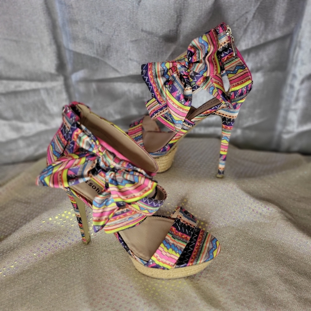 Colorful Striped Women's Heels